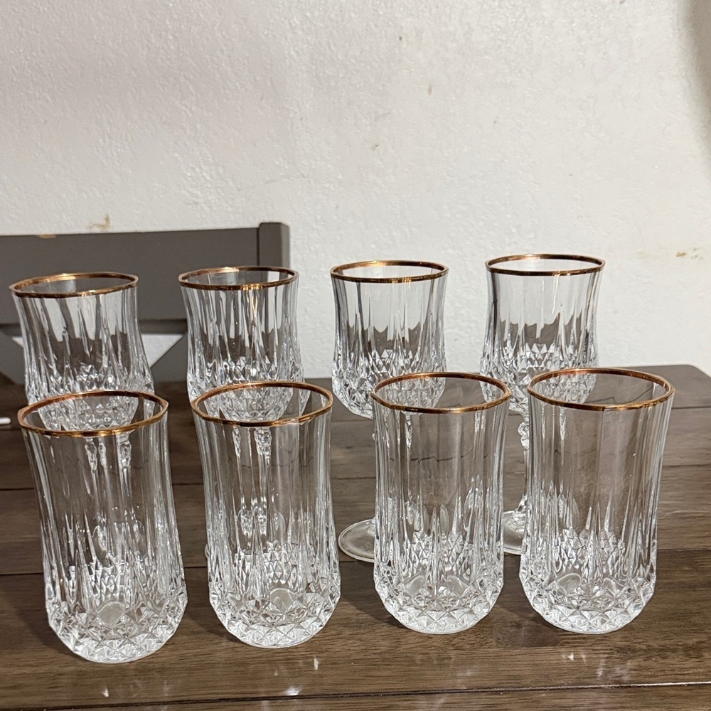 Vintage Cristal d’Arques France 24% Lead Crystal Glasses with Gold Rim – Set of